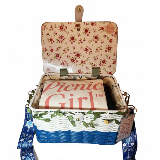 SOLD - For the birds - one of a kind Handmade picnic basket set