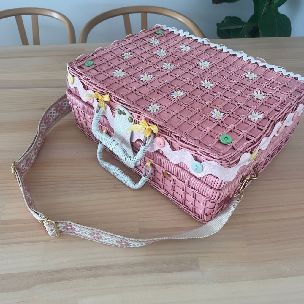 One of a kind Picnic basket set - Strawberry Sunday.