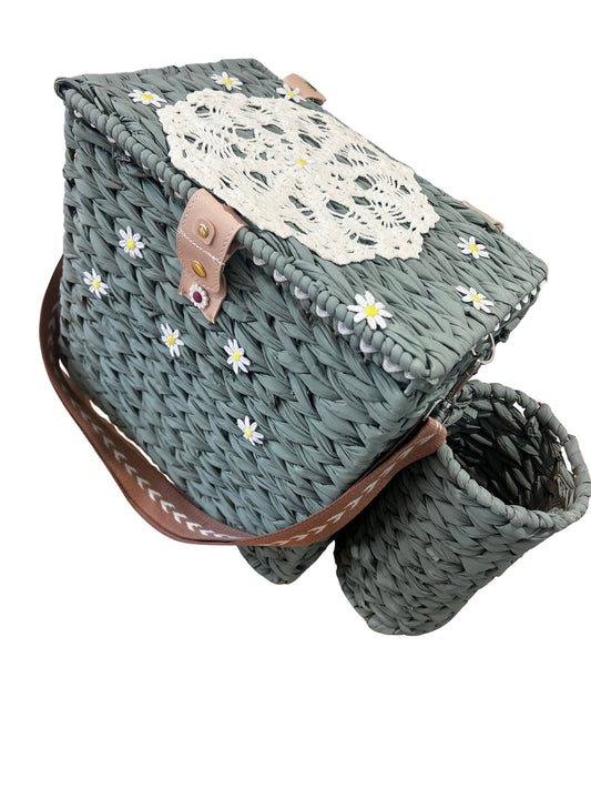 Lazy Daisy Cheese & Wine for 2. One Of A Kind Handmade / Upcycled Picnic Basket set.