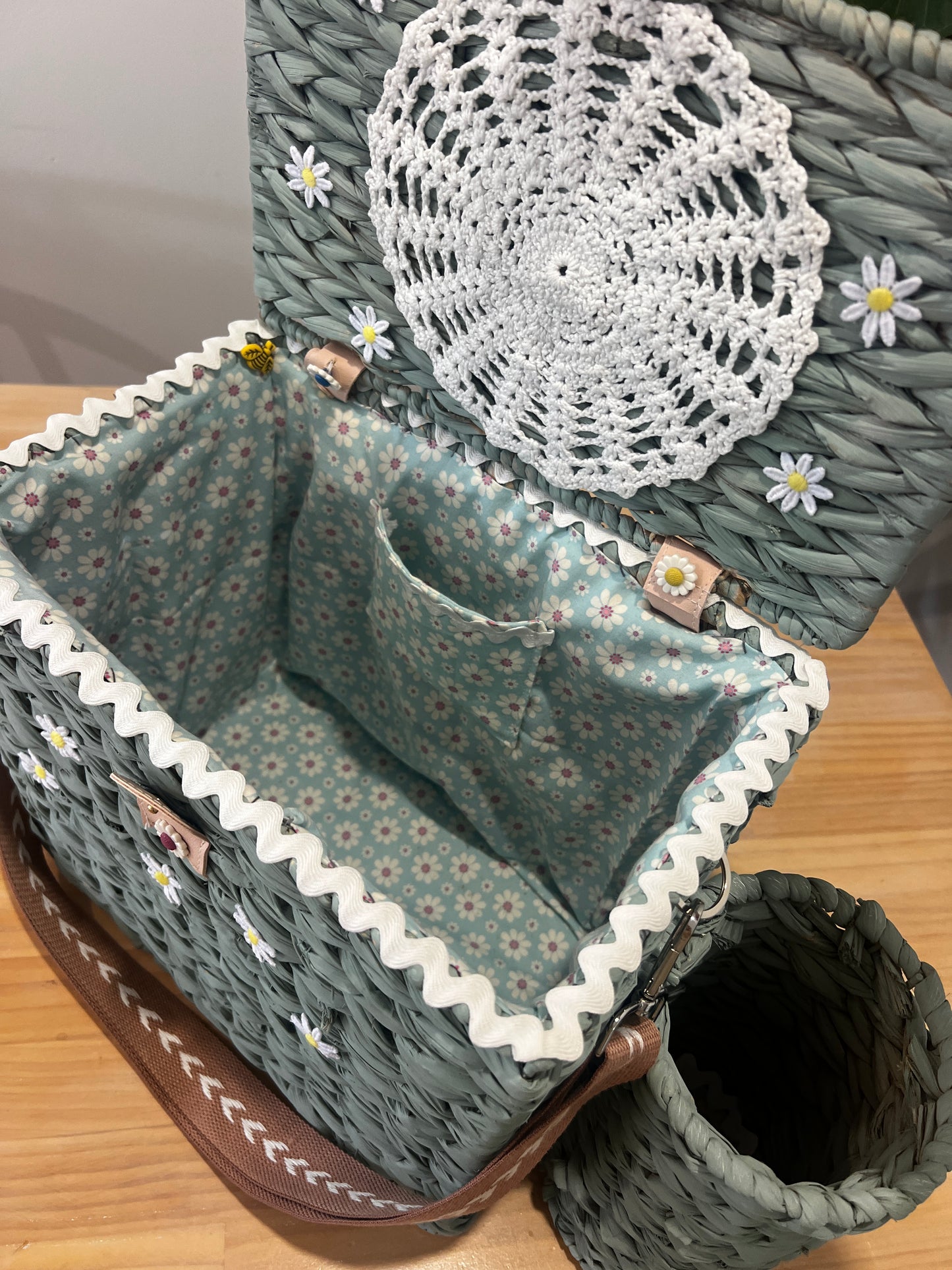 Lazy Daisy Cheese & Wine for 2. One Of A Kind Handmade / Upcycled Picnic Basket set.
