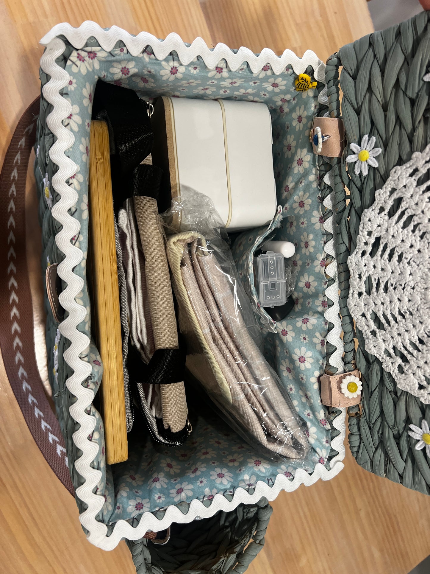Lazy Daisy Cheese & Wine for 2. One Of A Kind Handmade / Upcycled Picnic Basket set.