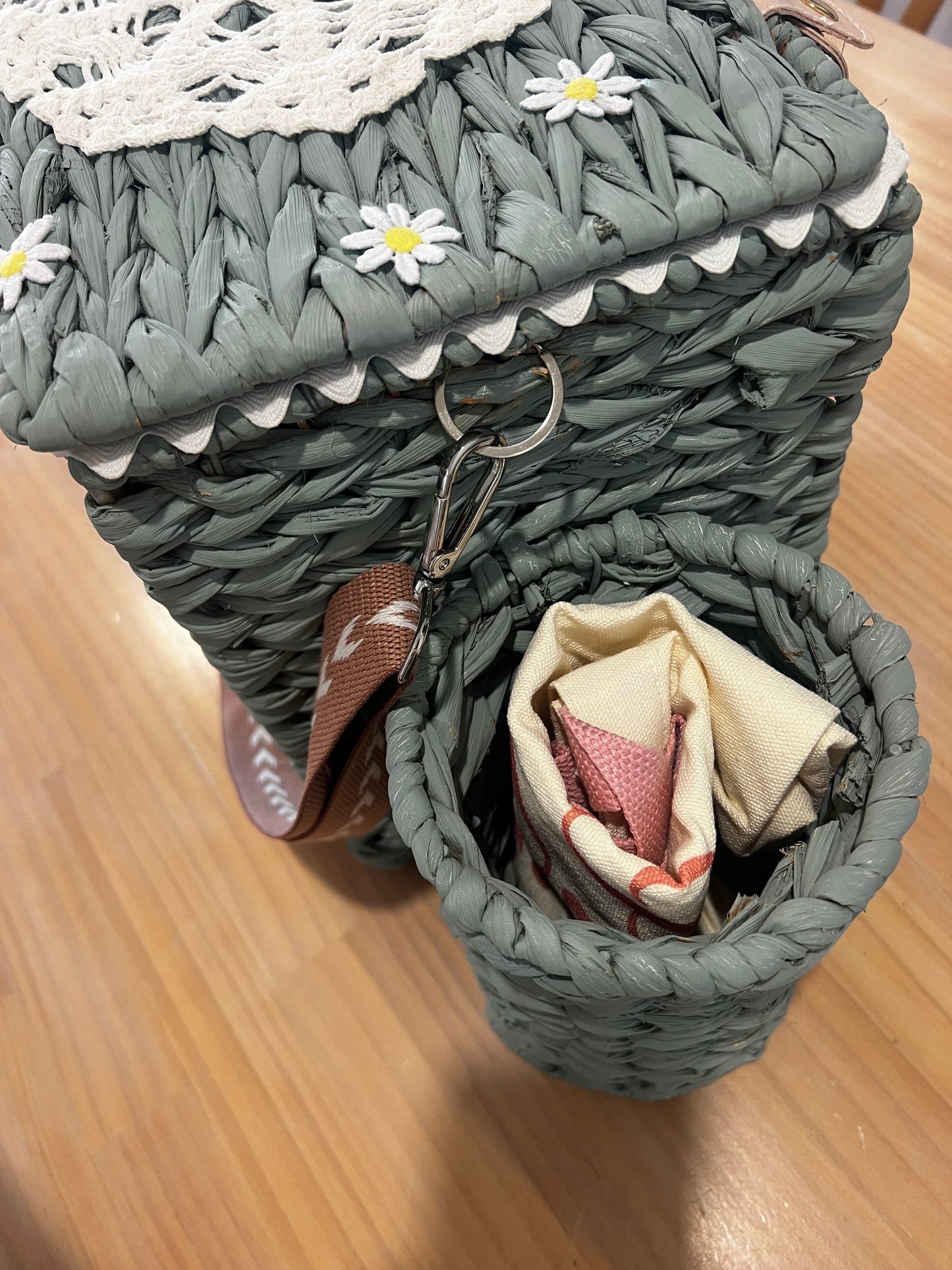 Lazy Daisy Cheese & Wine for 2. One Of A Kind Handmade / Upcycled Picnic Basket set.
