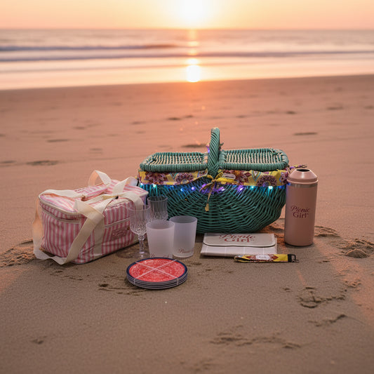 SOLD - Sunset beach party 🌅 One of a Kind picnic basket.
