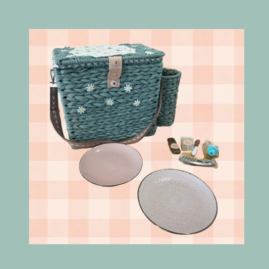 Lazy Daisy Cheese & Wine for 2. One Of A Kind Handmade / Upcycled Picnic Basket set.