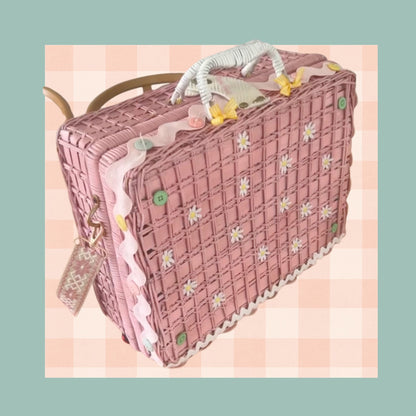 One of a kind Picnic basket set - Strawberry Sunday.