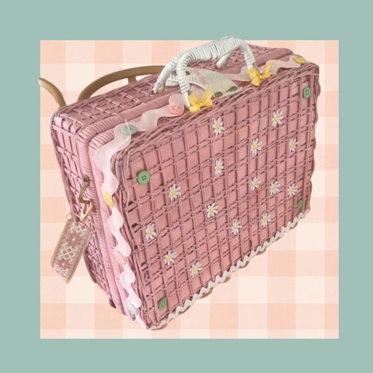 One of a kind Picnic basket set - Strawberry Sunday.