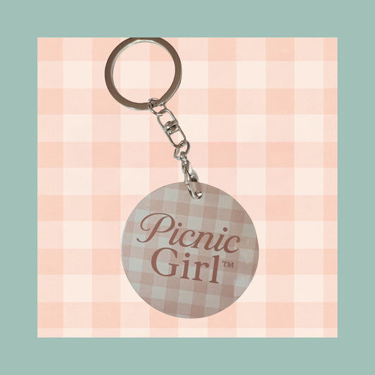 Picnic Girl Key ring. Gingham