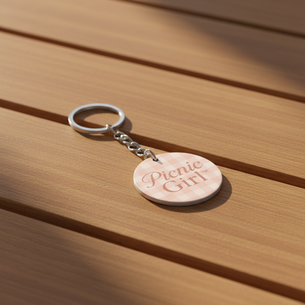 Picnic Girl Key ring. Gingham